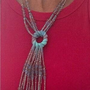 Giorgio Armani Elegant Beaded Statement Necklace in pale pink and blue